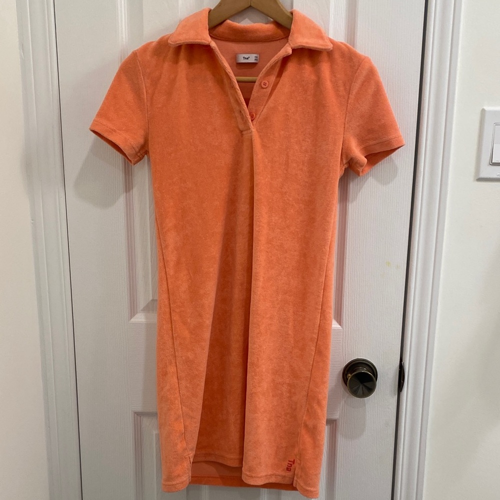 Aritzia TNA Terry Clith Mini Polo Dress in Coral